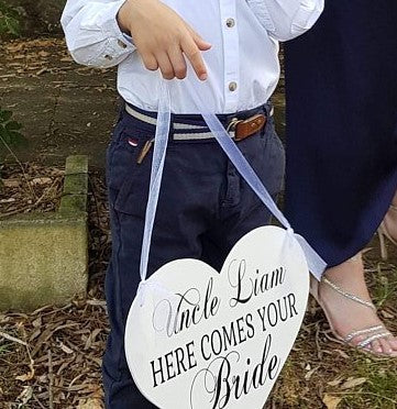 Custom  "Uncle.... Here Comes Your Bride" Page Boy Flower Girl Heart Wedding Sign