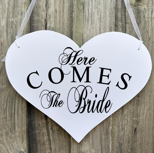 Here Comes The Bride Page Boy Flower Girl Heart Wedding Sign